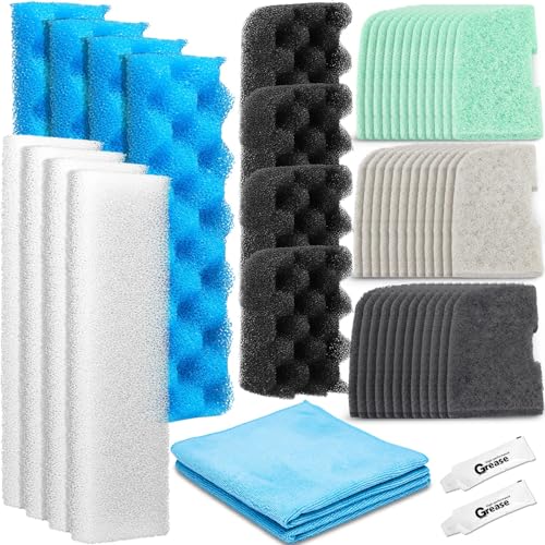 Threlaco 52 Pcs Replacement Filter Media Kit Compatible with Fluval 406/407 Aquarium Filters Include 12 Biological Foams Ammonia Remover Phosphate Pads Nitrite Remover, Towel and Grease - style: 406/407