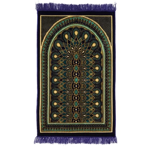 Muslim Prayer Rug, Soft Plush Thin Islamic Prayer Mat, Janamaz, Sajada, Praying Carpet, Islamic Gift for Men & Women, Islamic Ma, Eid & Ramadan Gift with Prayer Beads, 26x43 inch, Blue - color: Kaaba / Royal Blue