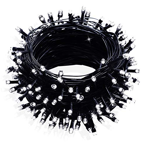 FULLBELL Fairy Lights Outdoor String Lights 33ft 100 LED with Memory Modes Controller, Extendable Christmas Lights Decorations for Wedding, Christmas, Party, Patio, Indoor Outdoor (White2) - color: White Brightness (Black Wire)