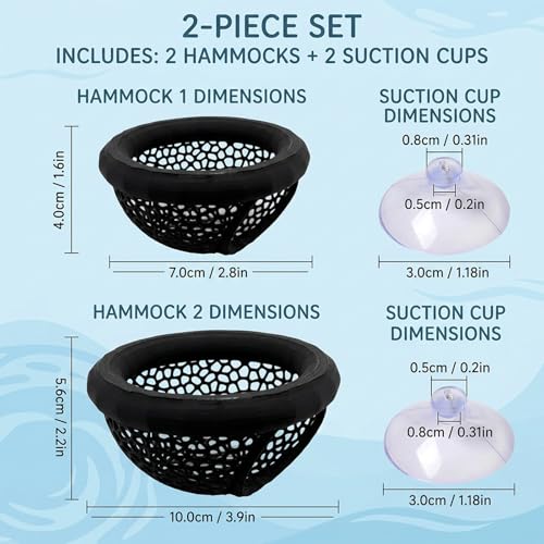 2 PCS Floating Hide with Suction Cups, Aquarium Betta Bed for Fish Tank, Beta Hammock for Fish, Floating Betta Hammock with Feeding Ring, Compact Design 10 cm x 5.6 cm
