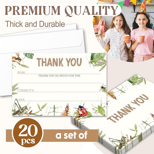 Kids Thank You Cards with Envelopes, Bug Theme Fill in the Blank Thank You Notes for Kids, Toddler Stationery Set, Ideal for Birthday Party, Graduation & School Gag Gifts - B03 - color: Bug Style
