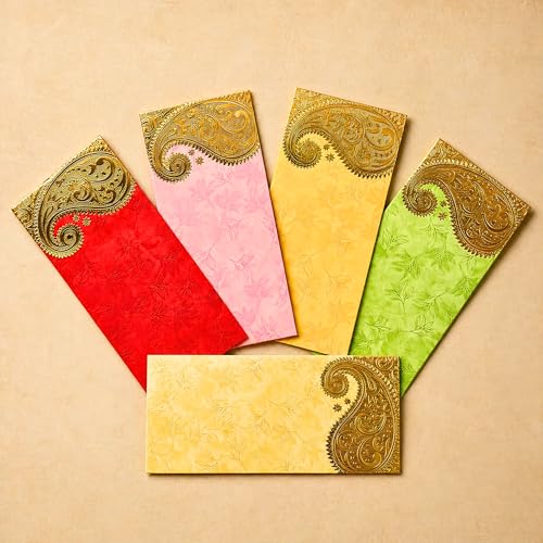LoveNspire Money Envelopes (7 x 3 Inch) Decorative Golden Paisley Pattern Shagun Lifafa for Indian Wedding, Birthday | Cash Gift Holder & Home Savings Organizer Pack of 100 - color: Regal Paisley (Assorted), size: Pack of 100