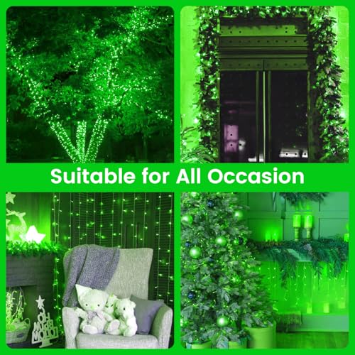 2 Pack 200 LED St. Patrick's Day String Lights Battery Operated with Timer - color: Green, size: 2PK(100LED)