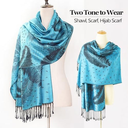 Reversible Paisley Pashmina Rave Scarf Shawl-Soft Silky Pashmina Wraps for Women Evening Dresses - color: D#.turquoise