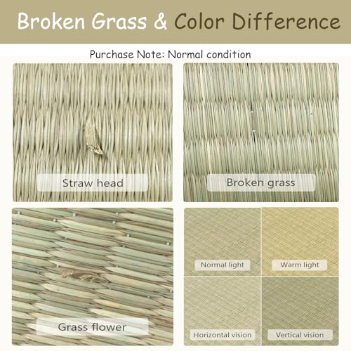 HAGiHARA Japanese Tatami Mat, Patchwork Tatami Floor Mats, 96" x 64" Foldable Square with Non-Slip Design for Bedroom, Crawling and Yoga, Made of Rush Grass, Igusa(Without Edge/6 Picecs) - size: 6pieces
