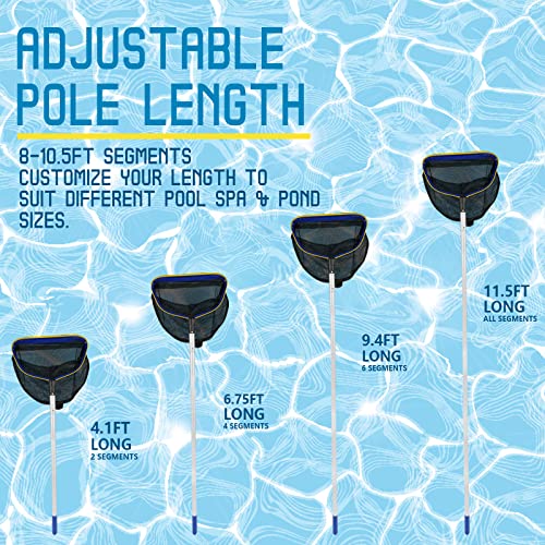 Poolvio Pool Deep Skimmer Net with 3ft - 10ft 1.0mm Thick Adjustable Aluminum Pole & Fine Mesh Bag Leaf Skimmer Rake Net for Above Ground & Inground Swimming Pools, Removes All Debris - size: Pool Rake with Pole