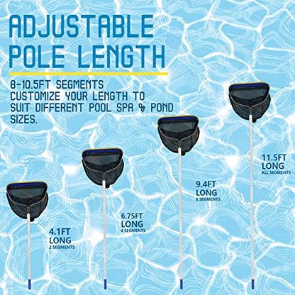 Poolvio Pool Deep Skimmer Net with 3ft - 10ft 1.0mm Thick Adjustable Aluminum Pole & Fine Mesh Bag Leaf Skimmer Rake Net for Above Ground & Inground Swimming Pools, Removes All Debris - size: Pool Rake with Pole