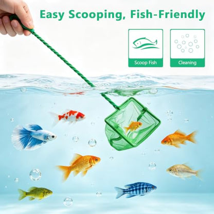 (10.23''L,Net Opening:2.75" x 2.55") Aquarium Fishing Net for Betta Tanks & Small Fish Tanks, Soft Fine Square Mesh, Food Wastes Skimmer for Small Ponds and Pools, Shrimp,Green - color: Green 10.23''