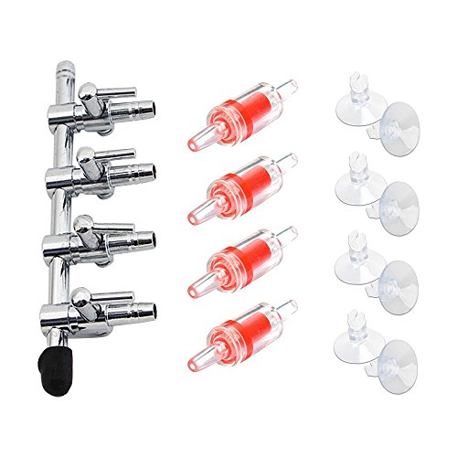 Aquarium Air Pump Splitter 13 in 1 Set 4-Way Air Flow Control Lever Valve & 4 Non-Return Check Valves & 8 Suction Cups for Fish Tank Airline Air Tube Hose - color: 4-Way 13-in-1 Kit