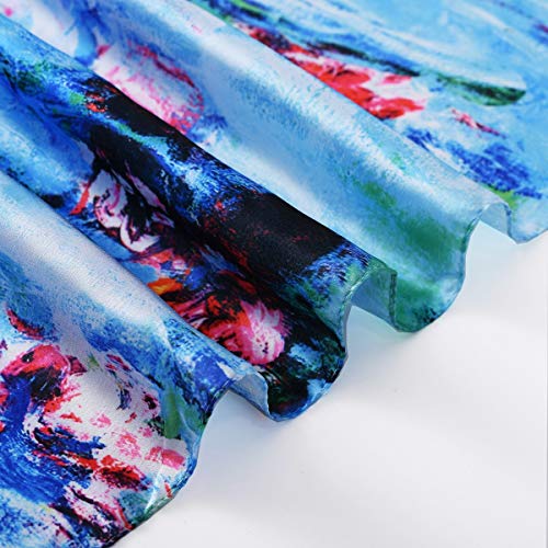 100% Mulberry Silk Scarf-Printed or Solid Color 35” Square Large Silk Hair Head Wrap Scarf With Gift Box Package - color: I Pattern: Blooming Candock