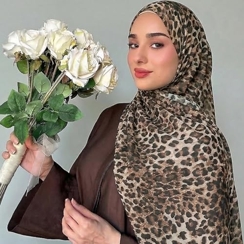Hijab Scarf for Women Fashion Printed Modal Hijab Head Wrap Scarves Lightweight Long Scarf Shawls - color: Brown Leopard