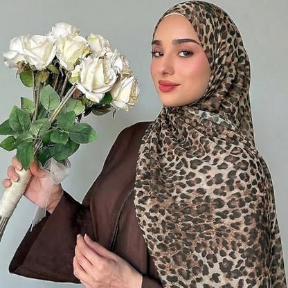 Hijab Scarf for Women Fashion Printed Modal Hijab Head Wrap Scarves Lightweight Long Scarf Shawls - color: Brown Leopard