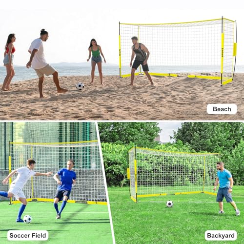 Soccer Goal 12×6 ft /16×7 ft Portable Soccer Goals Net for Backyard | Quick Setup Training Equipment, with Carry Bag, 4 Ground Nails, 12 Training Cones - color: 12×6FT Yellow