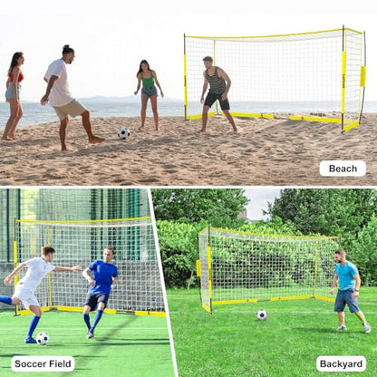 Soccer Goal 12×6 ft /16×7 ft Portable Soccer Goals Net for Backyard | Quick Setup Training Equipment, with Carry Bag, 4 Ground Nails, 12 Training Cones - color: 12×6FT Yellow
