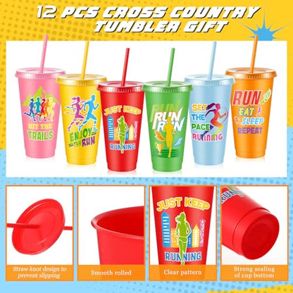 Chuangdi 12 Pcs Cross Country Party Plastic Cups for Marathon Runners, 24 oz Reusable Running Tumblers Bulk Gift for Track and Field Team Accessories Cross Country Party Favors Supplies Decors - style: Cross Country