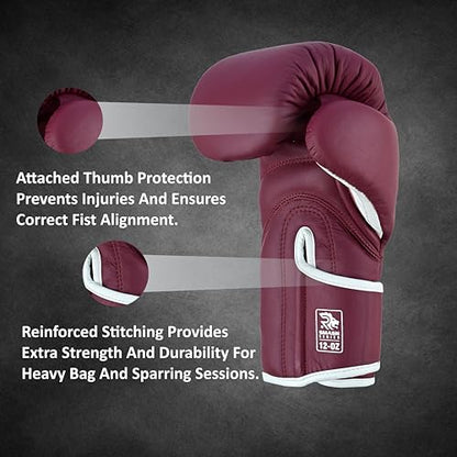 Ring Pro Leather Boxing Gloves with Strap – Premium for Training, Sparring, MMA, Kickboxing, Muay Thai (Unisex) - color: Maroon, size: 16 oz