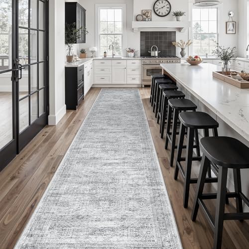 Soalmost Hallway Runner Rug 2'6" x 14' Washable Long Kitchen Rugs Grey - color: Grey, size: 2'6" x 14' (Runner)