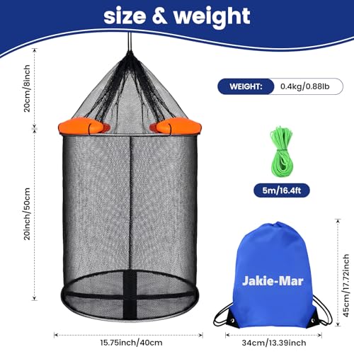 Extra Large Foldable Floating Fish Basket Live Fish Basket for Kayak Fishing Multi-Purpose Fishing Basket with Rubber Coated & Nylon Netting 2 - size: 16*20 inch, 16*24 inch