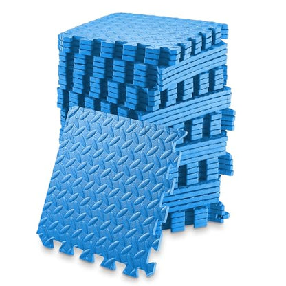 Philosophy Gym Pack of 36 Exercise Flooring Mats - 12 x 12 Inch Foam Rubber Interlocking Puzzle Floor Tiles - Blue - color: 36 Sq Ft, 1/2" Thick - Blue