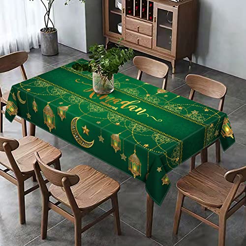 Hafangry Ramadan Mubarak Tablecloth Islamic Muslim Eid Decoration Golden Star Moon Lantern Kitchen Dining Room Table Cover (60" x 84") - size: 60" x 84"