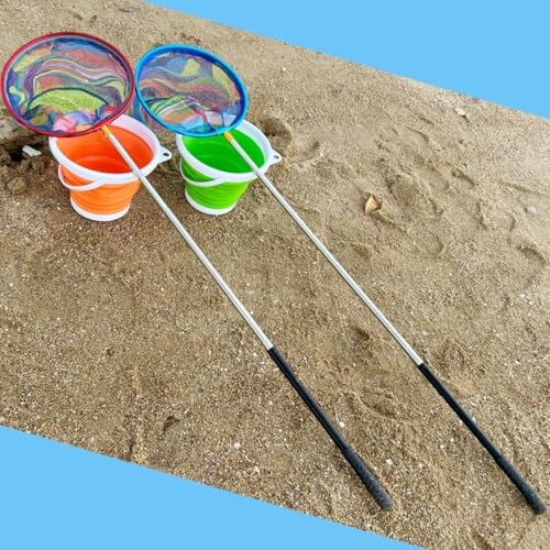 Fishing Nets with Bucket Fishing Retractable Landing Net Lightweight Aluminum Pole with Non-Slip Handle for Catch and Release and Release Frogs Butterfly Youth Outdoor - style: Green+yellow