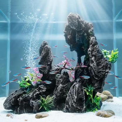 Aquarium Resin Castle Decor, Large Ancient Stone Castle Fish Tank Ornament with Caves & Tunnels, Realistic Hideout for Betta Fish, Guppies, Shrimp, Turtles (Freshwater & Saltwater Safe) (Rockery)
