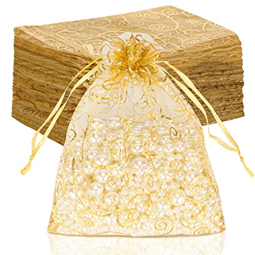 Staruby Organza Gift Bags 100pcs Gold Sheer Bag 5x7 Inch Mesh Favor Bags - color: 5x7 INCH 100pcs, size: 1 Count (Pack of 100)