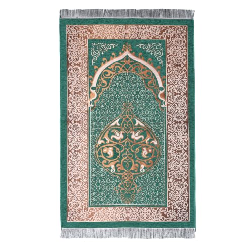 Islamic Prayer Rug Masjid Pattern Thin Mat 1pc Muslim Portable Blanket Ramadan Eid Gift Rug Turkish Prayer Carpet - Forest Green, Styled - color: 1pc Forest Greend