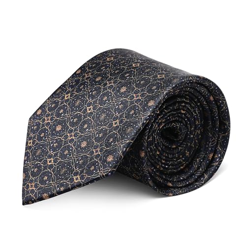 ASVP Shop Eid Necktie for Men Navy Blue and Gold Islamic Geometric Pattern Tie Muslim Holiday Dress Tie for Prayer Dinner Celebration Wedding