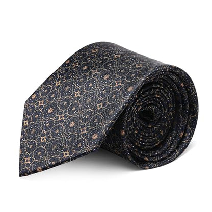 ASVP Shop Eid Necktie for Men Navy Blue and Gold Islamic Geometric Pattern Tie Muslim Holiday Dress Tie for Prayer Dinner Celebration Wedding