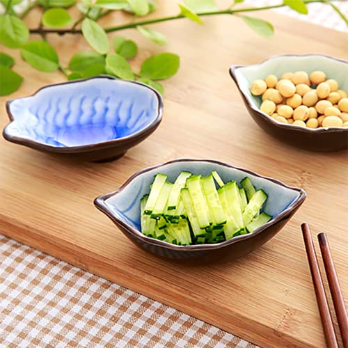 WAIT FLY Lovely Leaf Shaped Ceramic Seasoning Dishes/Tea Bag Holders/Ketchup Saucers/Appetizer Plates/Vinegar Spice Salad Soy Sushi Wasabi Seasoning Dipping Bowls, Set of 3 - color: Leaves