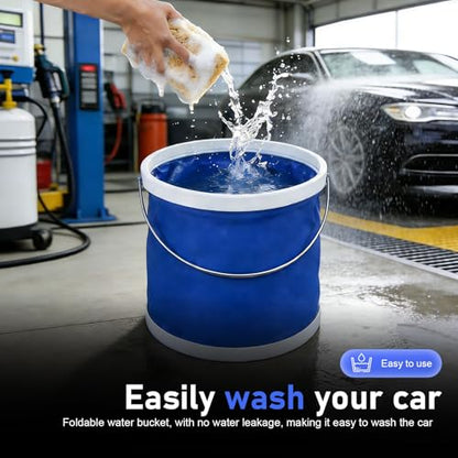 Collapsible Bucket, 9L (2.38 Gallons) Waterproof Oxford Fabric Camping Fishing Bucket, Foldable Portable Pop Up Water Buckets for Household, Outdoor, Car Washing (Blue) - size: 9 L