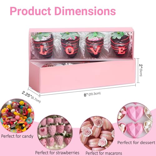 25Pack Pink Chocolate Covered Strawberry Box for 4, Macaron boxes, Long Treat Box for Truffles, Cookies, Ores, Chocolate Cocoa Bombs&Cake Ball Bakery Packaging Supplies - color: Pink