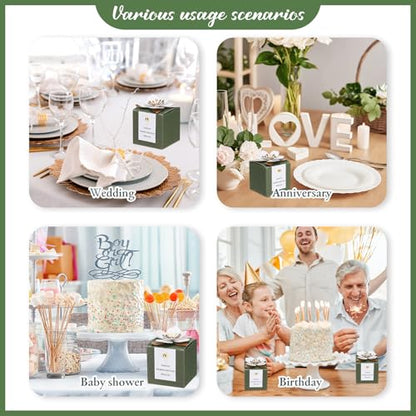 Affrolling 50 Pcs Wedding Favor Boxes with Thanks Card Square Flower Candy Boxes Paper Bridal Gift Box for Guests Wedding Bridal Shower Birthday Party Anniversary(Green) - color: Green