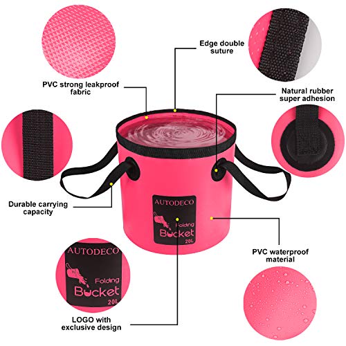 Collapsible Bucket 5 Gallon Container Folding Water Bucket Portable Wash Basin 20L - color: Pink
