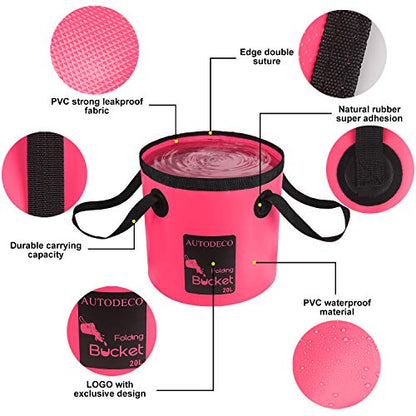 Collapsible Bucket 5 Gallon Container Folding Water Bucket Portable Wash Basin 20L - color: Pink