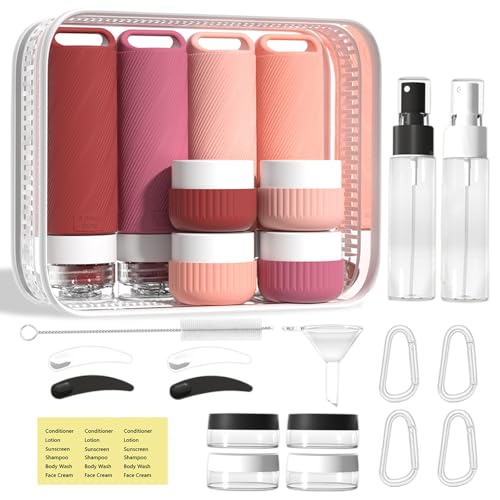 Travel Toiletry Containers 26Pcs Silicone Leakproof TSA Approved Set - color: Pink