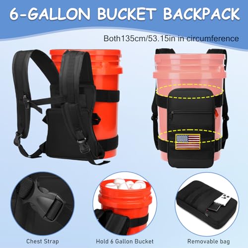 Utility 6 Gallon Bucket Backpack Strap for Fishing, Hunting, Apple Picking | Backpack Only, adjustable Bucket Backpack, with additional Bag for storaging - color: Black