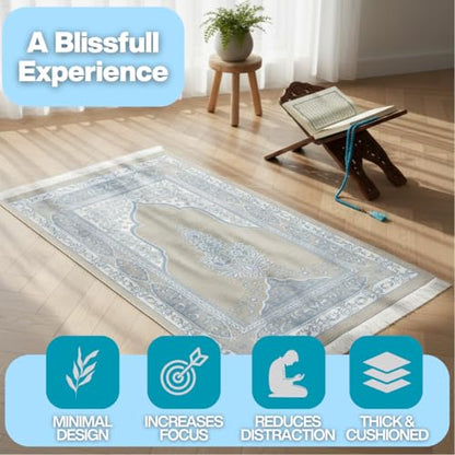Muslim Prayer Rug with Islam Prayer Beads - Travel Prayer Mat, Islamic Gifts for Women, Portable Prayer Matt Islam, Islamic Prayer Rug Islam Men Women, Praying Mat for Muslim Gifts, Blue - color: Blue