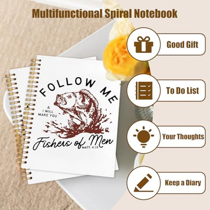 WUCHJ Red Retro Fish Christian Notebook,Boys Religious Notebook, Matthew 4:19 Bible Verse Journal, Religious Scripture Spiral Notebook Journal for Note Taking, Christian Faith Based Gifts for Women Men, 5.5x8.3 Inch - color: follow me red fish