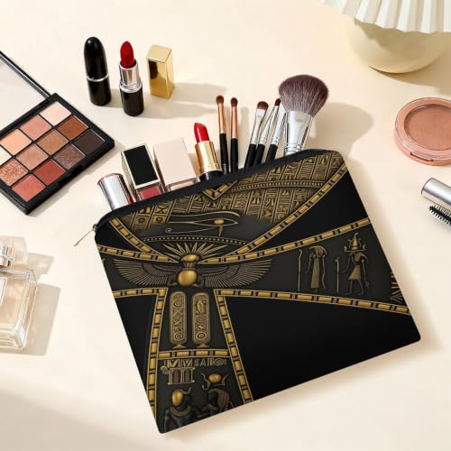 Egyptian Hieroglyphics Makeup Bag for Women, Cosmetic Pouch Travel Toiletry Organizer Bag 8.9"x6.5" Polyester - color: Egyptian Hieroglyphics