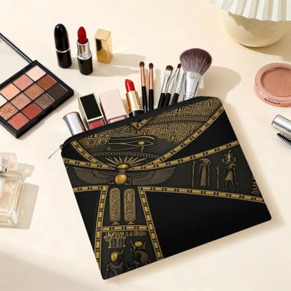 Egyptian Hieroglyphics Makeup Bag for Women, Cosmetic Pouch Travel Toiletry Organizer Bag 8.9"x6.5" Polyester - color: Egyptian Hieroglyphics