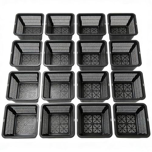 16 Pcs 9 Inch Square Aquatic Plant Baskets for Hydroponics Water Garden Plant Pots Black Plastic Mesh Basket Plastic Mesh Pond Containers for Live Aquarium Plants - style: 9" Square-16 PCS