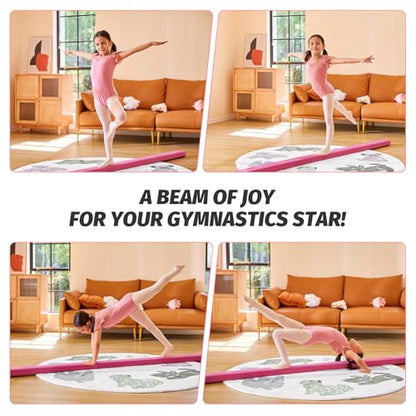 ZELUS 8' Folding Gymnastics Balance Beam, Floor Balance Beam w/Carry Handles Anti-Slip Base for Kids, Beginners & Professional Gymnasts - color: Pink