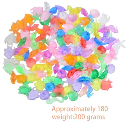 200g(About 150pcs) Mini Acrylic Ocean Animals Starfish Ornaments Plastic Seashells Under The Sea,Sea Shells for Crafting Fish Tank Potted Micro Fairy Garden Dollhouse
