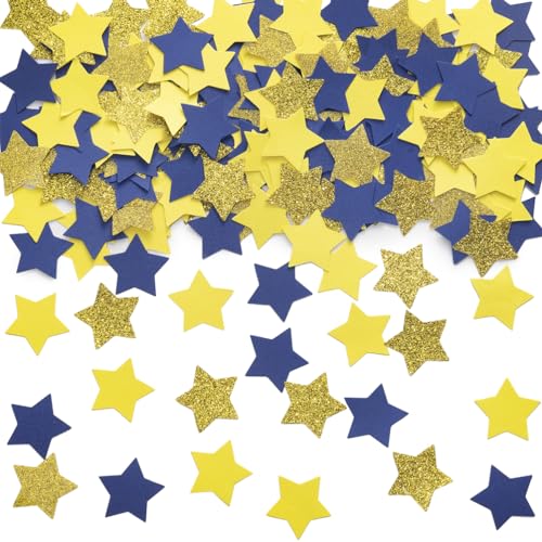 Gold Blue and Yellow Star Confetti Table Decoration for Graduation Birthday Retirement Eid Ramadan Festival Theme Party,1.2 inch in Diameter,200 Counts - color: Gold,yellow,royal Blue