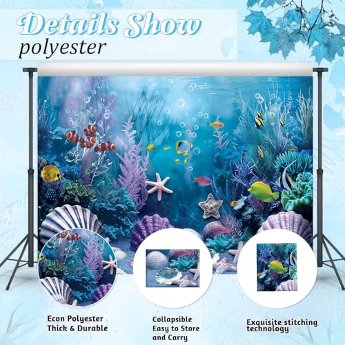 Under the Sea Backdrop Summer Tropical Fish Coral Ocean Underwater World Photography Background Ocean Aquarium Themed Baby Shower Birthday Party Banner Decorations Photo Booth Props 8x6FT - size: 8x6FT