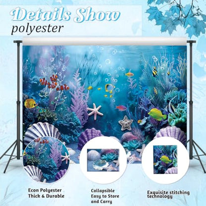 Under the Sea Backdrop Summer Tropical Fish Coral Ocean Underwater World Photography Background Ocean Aquarium Themed Baby Shower Birthday Party Banner Decorations Photo Booth Props 8x6FT - size: 8x6FT