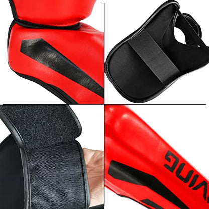 MMA Martial Arts Shin Guards,Muay Thai | Padded, Adjustable, Instep Protection, Muay Thai,Kickboxing,MMA Training, Professional Equipment - color: Red, size: Large