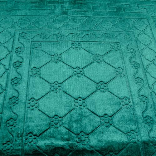 Prayer Rug - Soft Plush Turkish Janamaz Sajada Carpet for Men and Women - Plain Solid Prayer Mat Ramadan Eid Gift - with Prayer Beads - Luxury Floral Stamp, Dark Green - color: Dark Beige